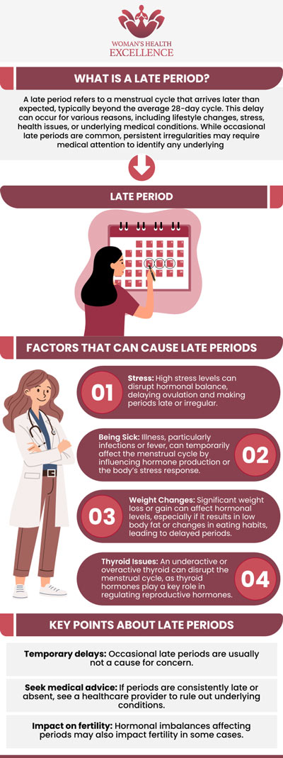 A late period every once in a while is common and can happen for a variety of reasons, including stress, changes in diet, or hormonal fluctuations. However, if you frequently experience late periods, it may be helpful to consult with a healthcare provider to rule out any underlying conditions. Dr. Prema Kothandaraman provides personalized care for menstrual irregularities at The OB-GYN & Incontinence Center, ensuring a thorough evaluation and treatment plan. For more information, contact us today or book an appointment online. We have convenient locations to serve you in Arcadia, and Glendale, CA. A late period every once in a while is common and can happen for a variety of reasons, including stress, changes in diet, or hormonal fluctuations. However, if you frequently experience late periods, it may be helpful to consult with a healthcare provider to rule out any underlying conditions. Dr. Prema Kothandaraman provides personalized care for menstrual irregularities at The OB-GYN & Incontinence Center, ensuring a thorough evaluation and treatment plan. For more information, contact us today or book an appointment online. We have convenient locations to serve you in Arcadia, and Glendale, CA.